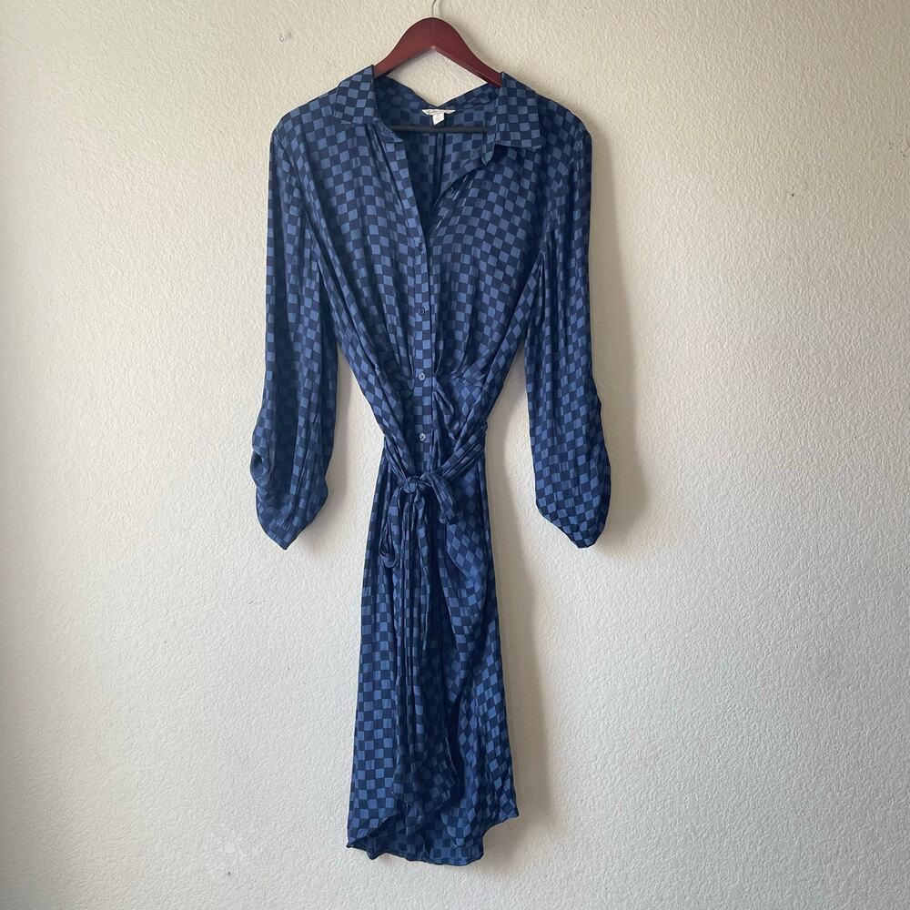 Cato silky feel checkered long sleeve button down shirt dress midi size xl